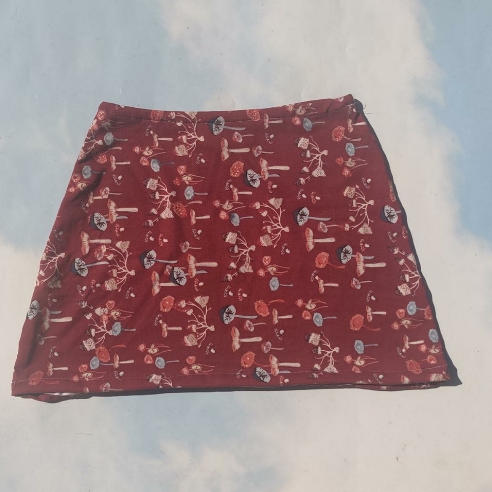 Mushroom Printed Knit Mini Skirt Coquette Skirt Cottagecore Mini Skirt Pattern